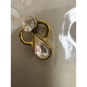 Guardian Angel Lapel Pin Gold Tone Clear Faceted Crystals Vintage 17p